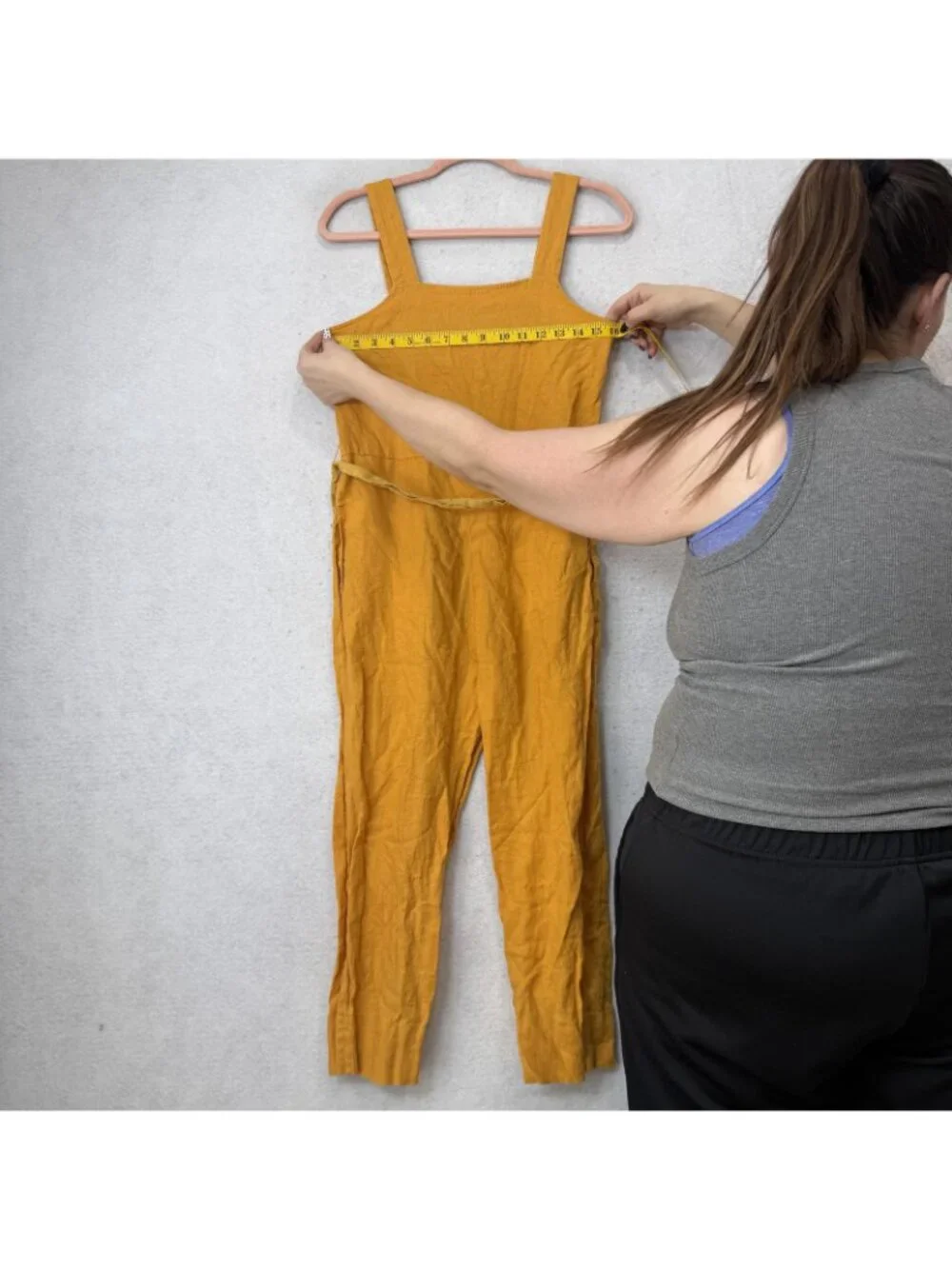 Everlane Jumpsuit Womens 00P Yellow Linen Square Neck Adjustable Straps Casual